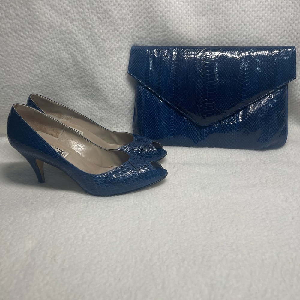 Vintage J. Renee Women’s Classic Blue Snakeskin Clutch Bag/ matching Heels sz 8 - Picture 3 of 7